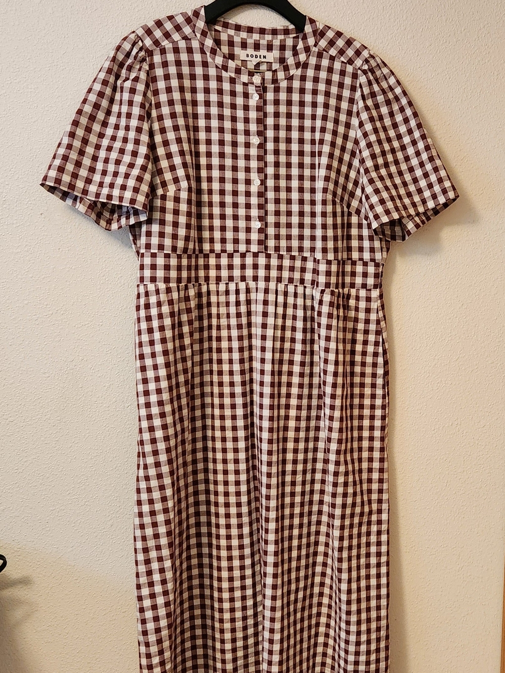Boden Ivy 22 Long Cream & Maroon Cotton Gingham Maxi Dress - Picture 4 of 6